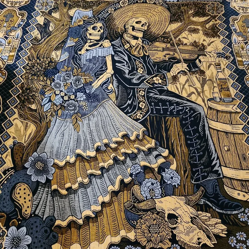Day of the Dead Blanket Dia de los Muertos Woven Throw Calavera Couple 82x89